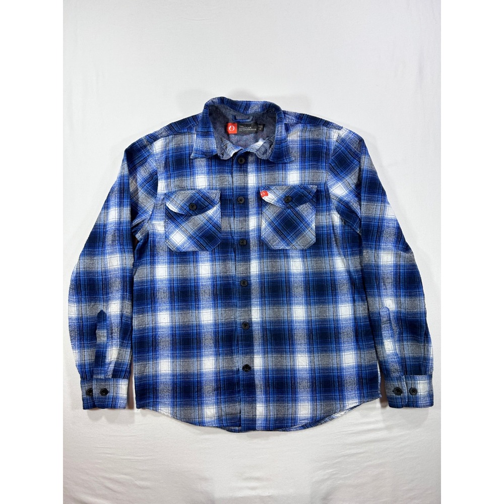 The American Outdoorsman Mens Blue Plaid Flannel Button Down Shirt Medium